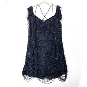 Karen Millen Dress Women 12 Black Beaded Shift Cocktail Romantic Mob Wife NEW